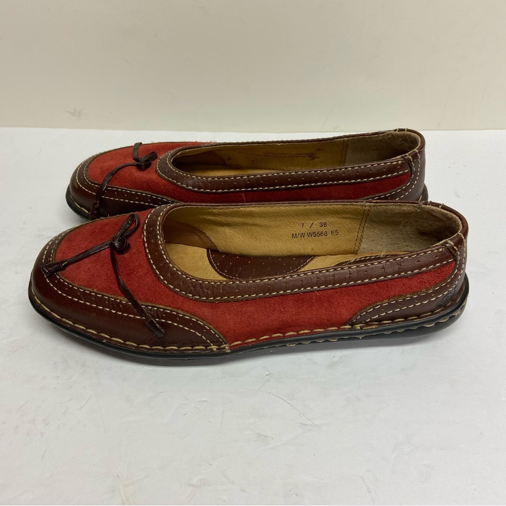 Born Women’s Shoes Brown/Red Suede Leather Flats Slip Ons Size 7 - Picture 4 of 11